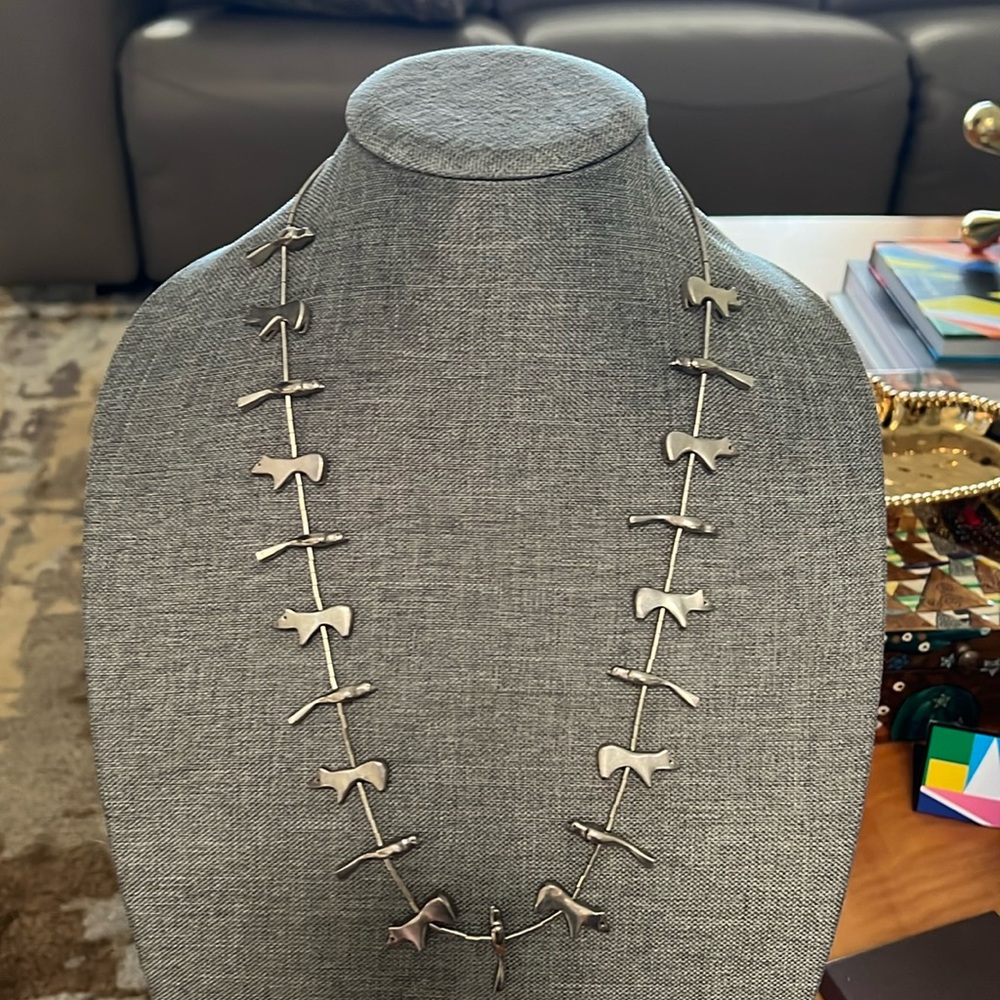 Sterling silver bird with bear necklace